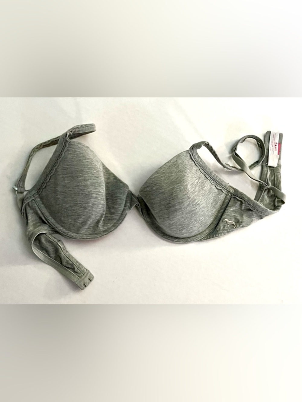 Vintage Y2K PINK Victoria's Secret Gray Lace Trim T-Shirt Underwire Demi Bra 34D